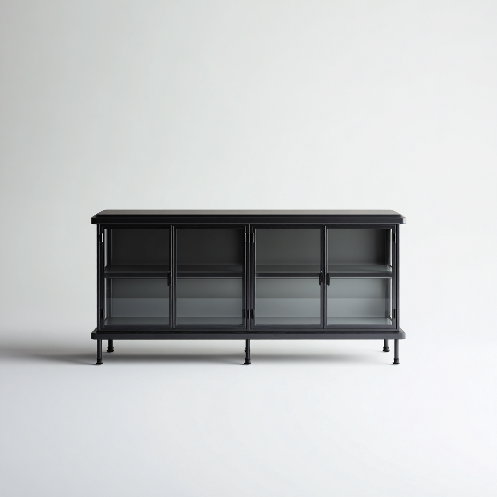 Vetrina-metallo-vetro-140x40x85 cm-nero-design moderno-Nestleia