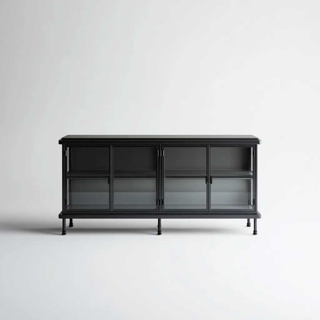 Vetrina-metallo-vetro-140x40x85 cm-nero-design moderno-Nestleia