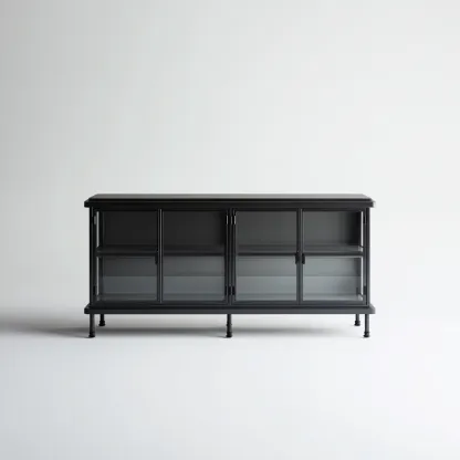 Vetrina-metallo-vetro-140x40x85 cm-nero-design moderno-Nestleia