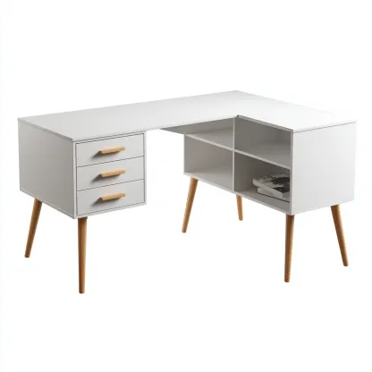 Scrivania - legno composito - legno massello - 155x135x75 cm - bianco-naturale - moderno-Nestleia