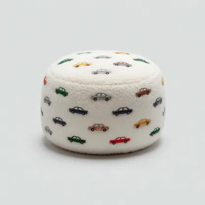 Pouf-tessuto stampato-38x38x28 cm-bianco fantasia auto-design giocoso-Nestleia