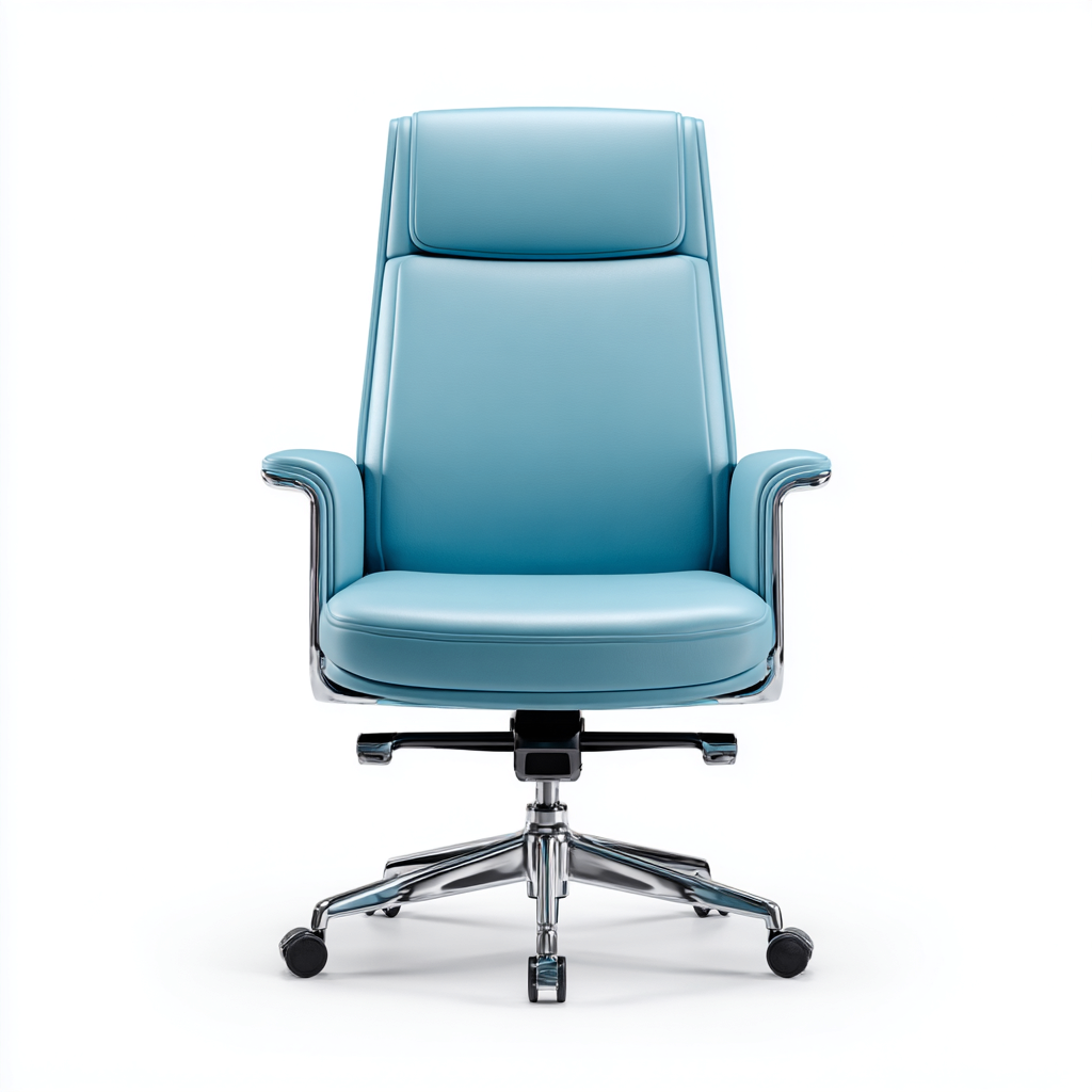 Sedia da ufficio in pelle-plastica-metallo 54x52x118 cm azzurro design moderno-Nestleia