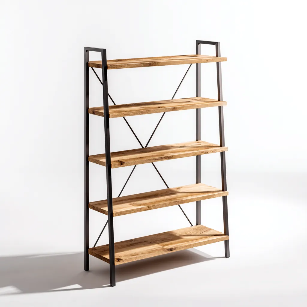 Libreria-metallo-legno-92x38x172 cm-nero-legno-design industriale-Nestleia