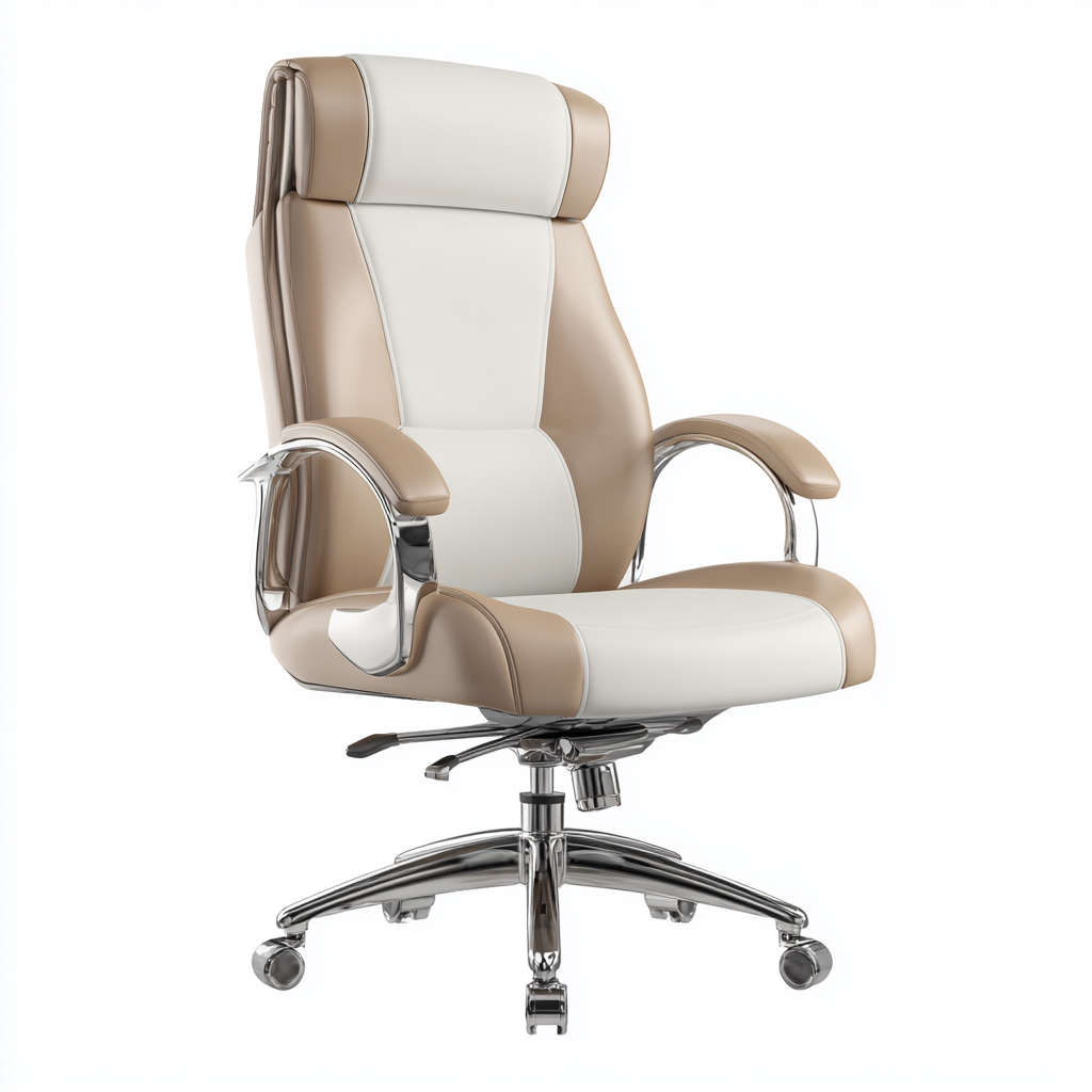 Sedia da ufficio - pelle sintetica - 70x65x118 cm - bianco-beige - ergonomica-Nestleia