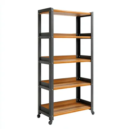 Libreria-metallo-legno-74x36x169 cm-nero-legno-design moderno-Nestleia