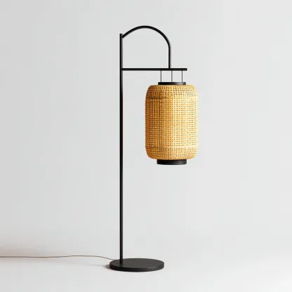 Lampada da terra - metallo-rattan - 32x30x168 cm - nero-naturale - stile moderno-Nestleia