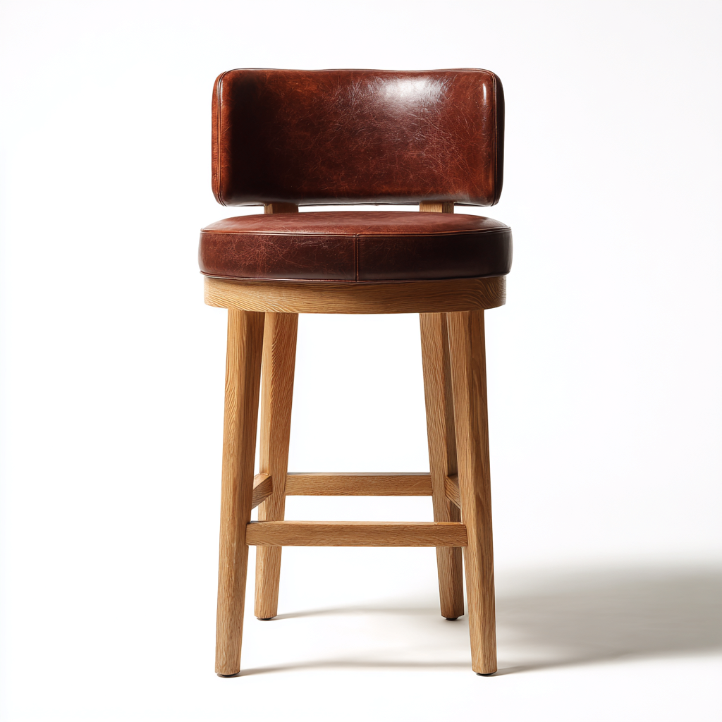 Sgabello da bar-pelle-legno-46x49x104 cm-marrone-design moderno-Nestleia