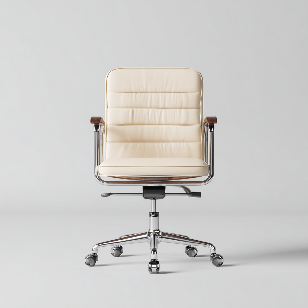 Sedia da ufficio-pelle metallo legno-60x60x100 cm-crema-design moderno-Nestleia