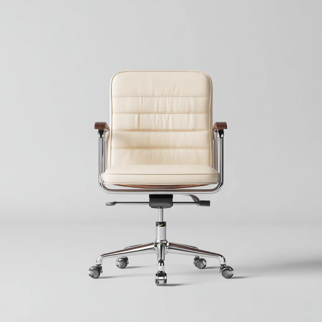 Sedia da ufficio-pelle metallo legno-60x60x100 cm-crema-design moderno-Nestleia