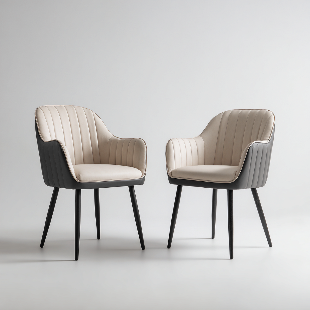 Sedia da pranzo-pelle sintetica-metallo-58x60x89 cm-beige-grigio-design moderno-Nestleia