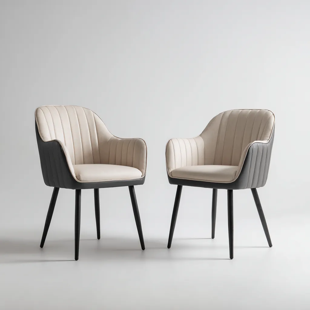 Sedia da pranzo-pelle sintetica-metallo-58x60x89 cm-beige-grigio-design moderno-Nestleia