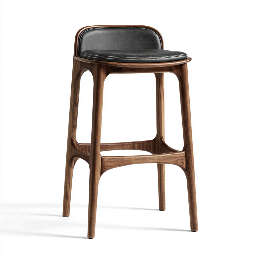 Sgabello da bar-legno-pelle-47x49x103 cm-nero-design moderno-Nestleia