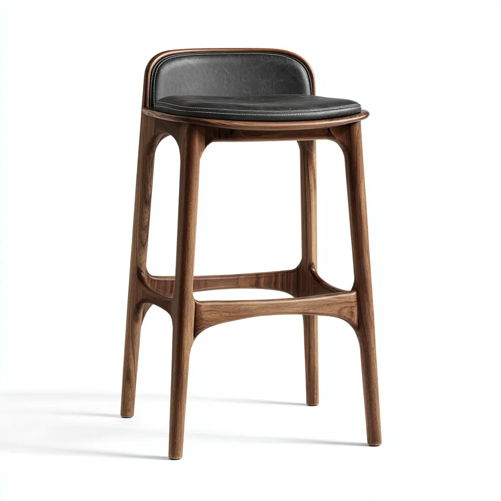 Sgabello da bar-legno-pelle-47x49x103 cm-nero-design moderno-Nestleia