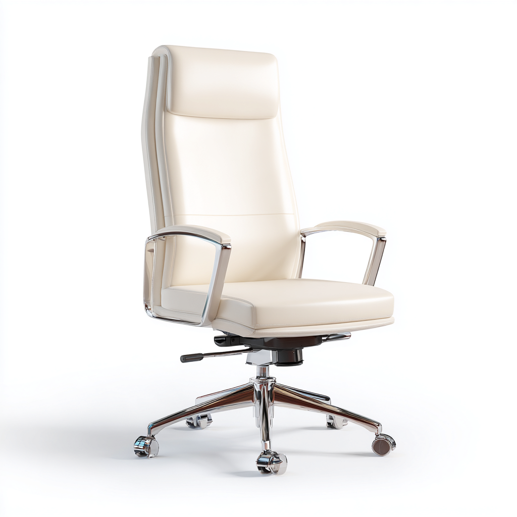 Sedia da ufficio - pelle sintetica - 68x62x118 cm - bianco crema - ergonomica-Nestleia