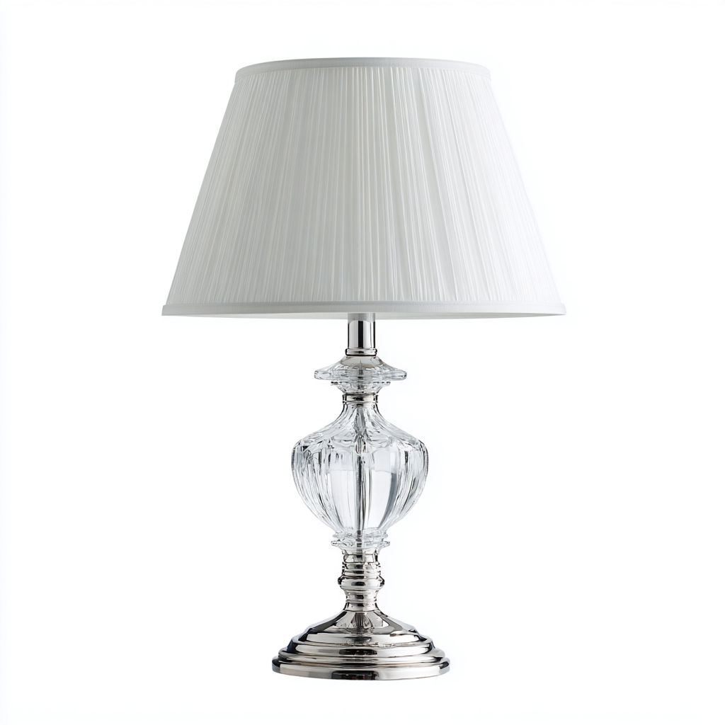 Lampada da tavolo - vetro-tessuto-metallo - 23x23x52 cm - trasparente-argento-bianco - stile classico-Nestleia
