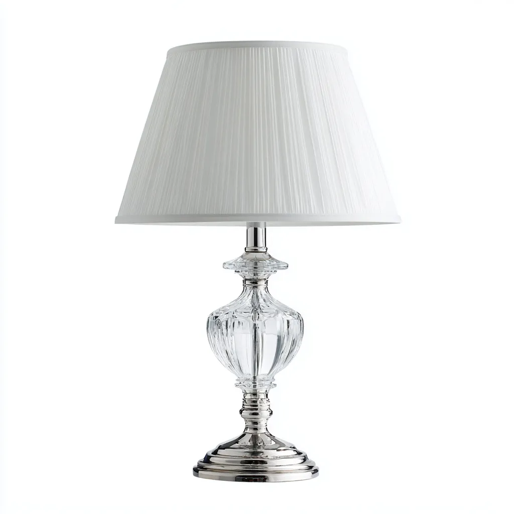 Lampada da tavolo - vetro-tessuto-metallo - 23x23x52 cm - trasparente-argento-bianco - stile classico-Nestleia