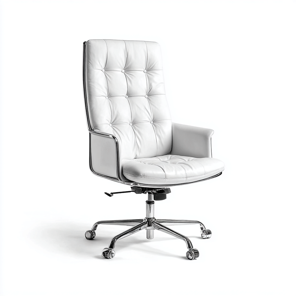 Sedia da ufficio - pelle sintetica - 68x62x120 cm - bianco - ergonomica-Nestleia