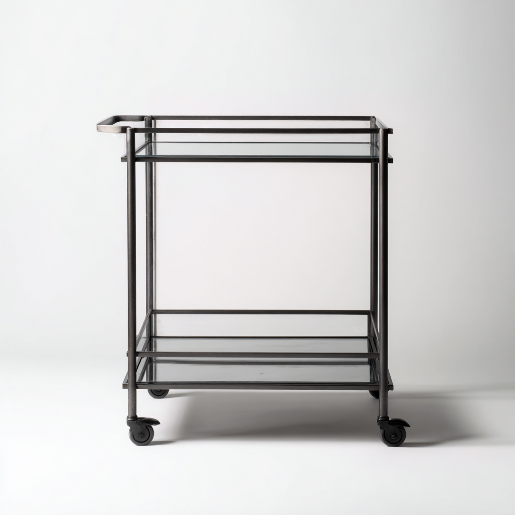 Carrello da cucina-metallo-vetro-78x40x88 cm-nero-design moderno-Nestleia