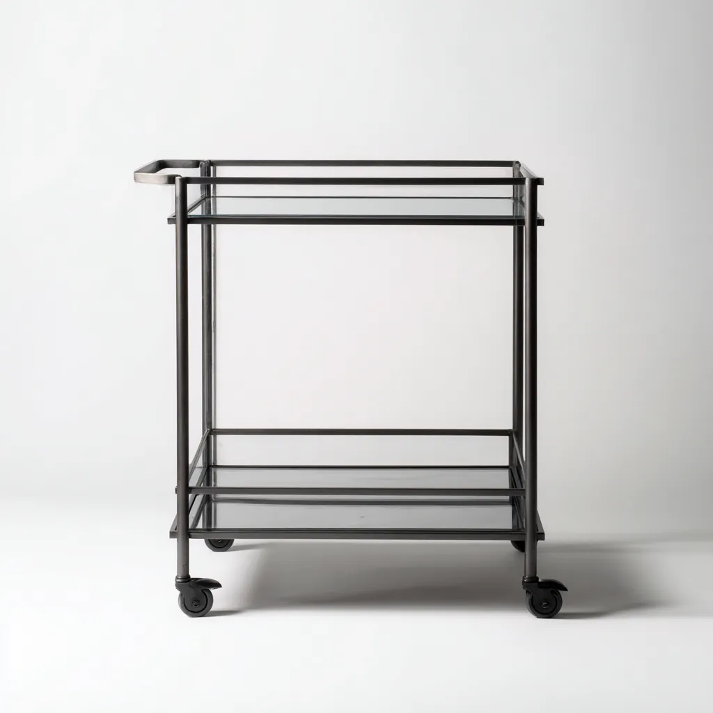 Carrello da cucina-metallo-vetro-78x40x88 cm-nero-design moderno-Nestleia