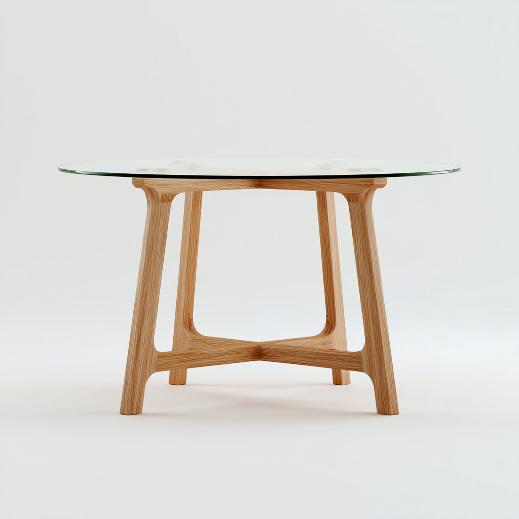 Tavolo da pranzo-vetro-legno massello-150x90x75 cm-trasparente-naturale-design moderno-Nestleia