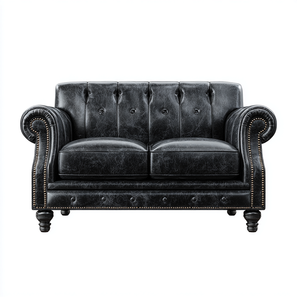 Divano lineare-pelle-legno-metallo-168x83x84 cm-nero-design classico-Nestleia