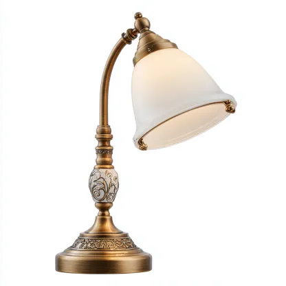 Lampada da tavolo - metallo-vetro - 22x18x46 cm - ottone-bianco - stile classico-Nestleia