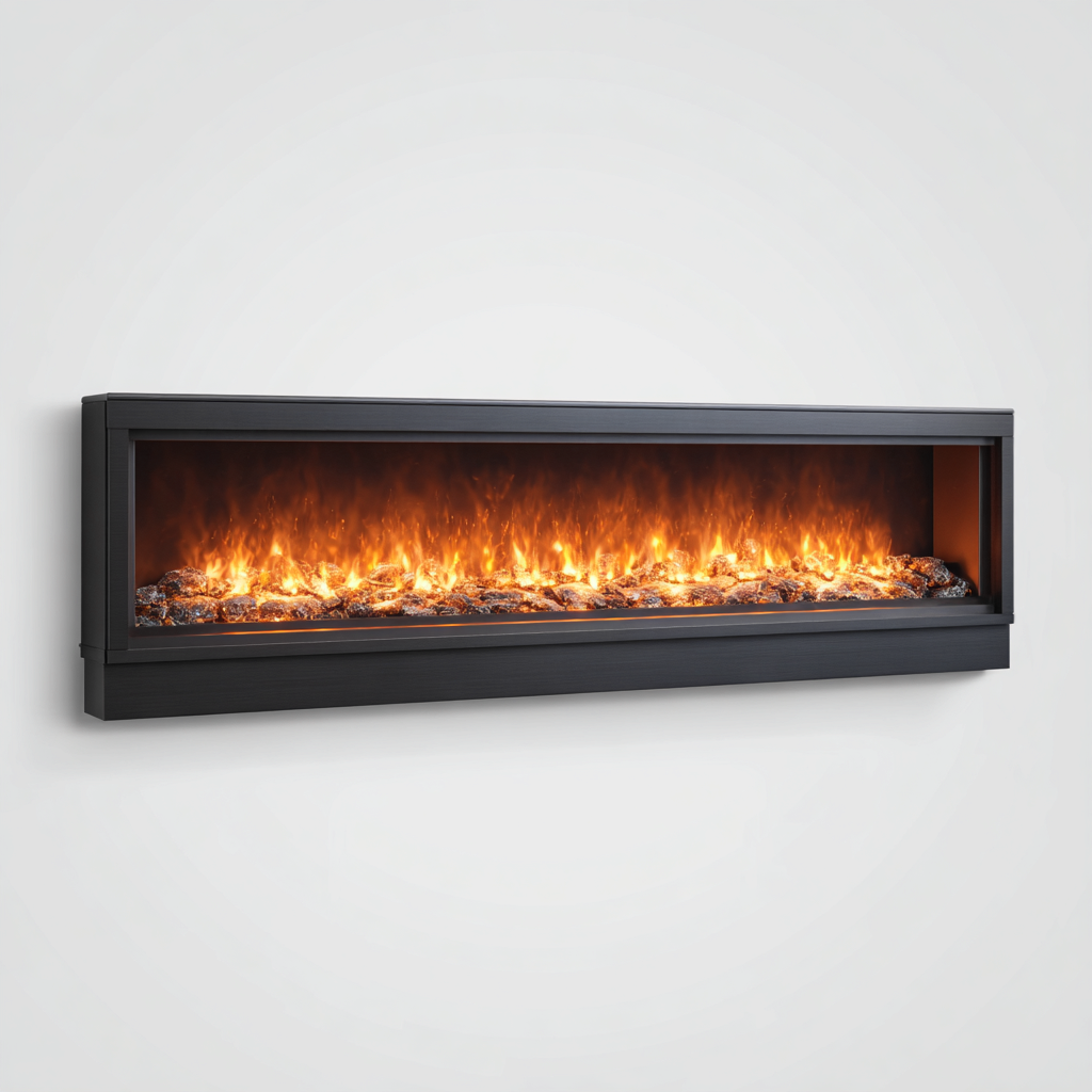 Camino elettrico-metallo-vetro-148x18x50 cm-nero-design moderno-Nestleia