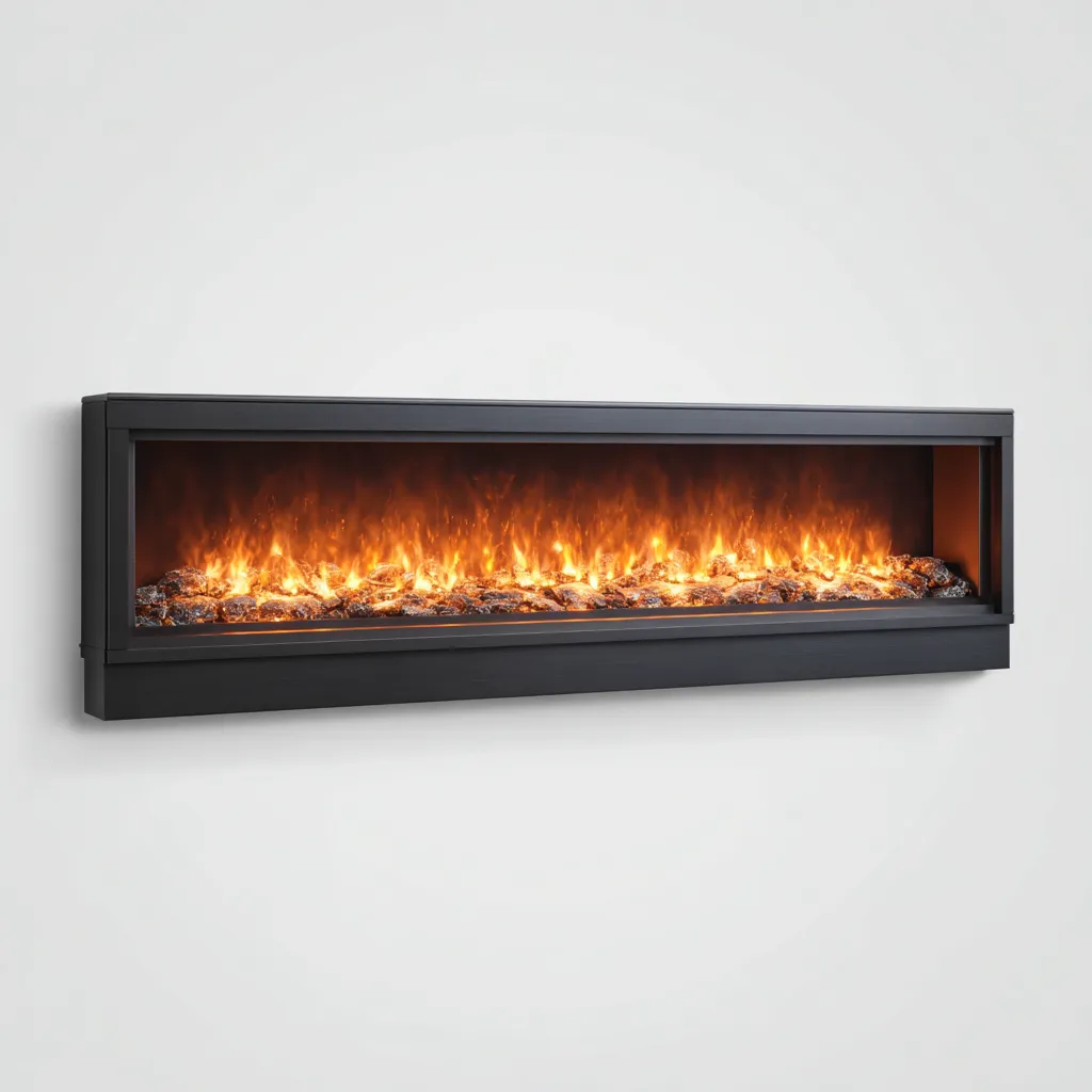 Camino elettrico-metallo-vetro-148x18x50 cm-nero-design moderno-Nestleia