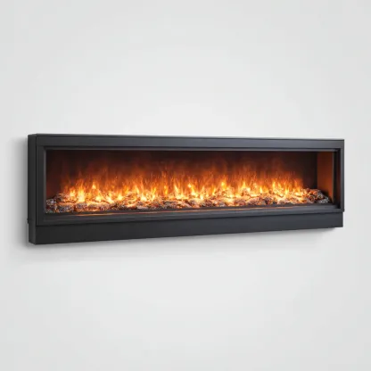 Camino elettrico-metallo-vetro-148x18x50 cm-nero-design moderno-Nestleia