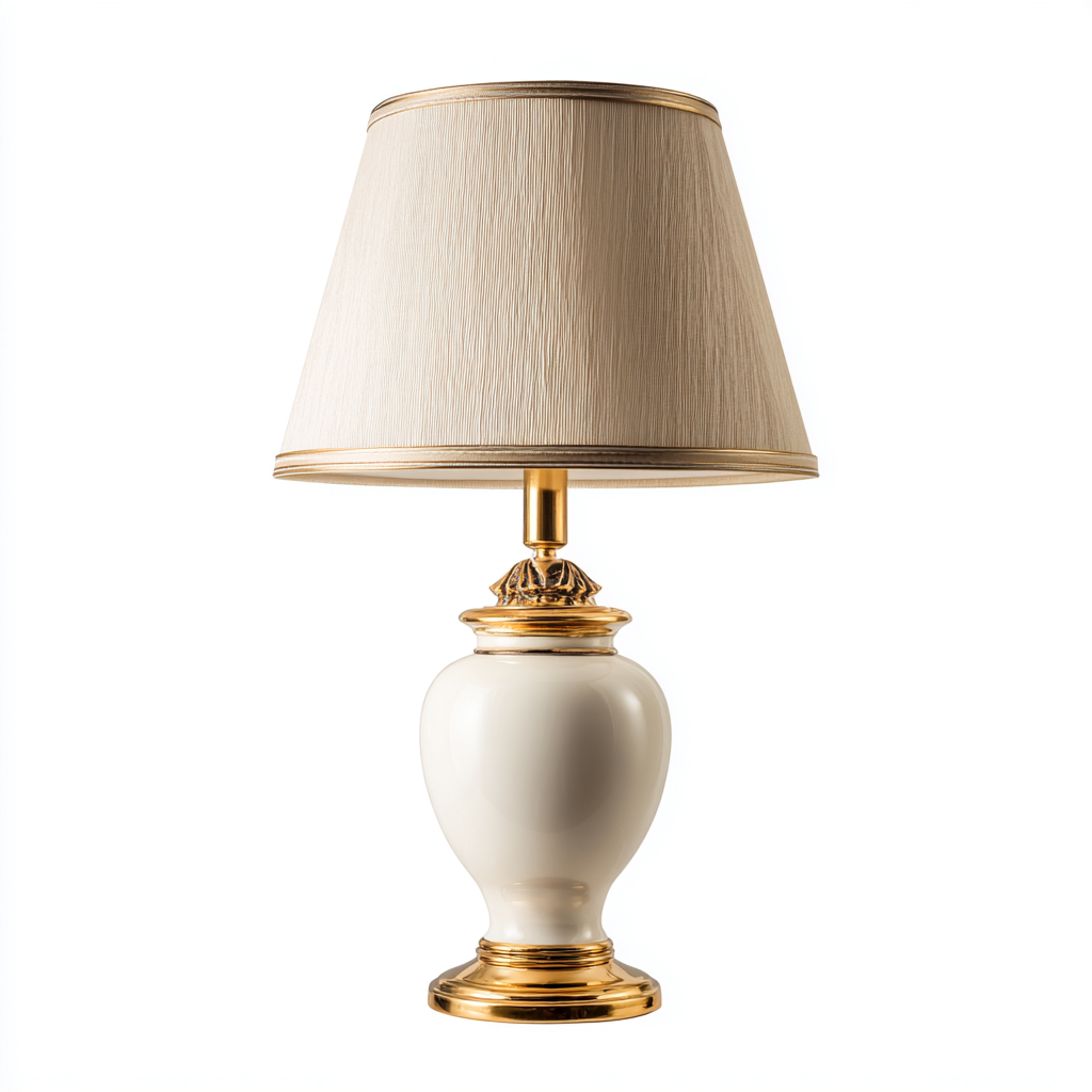 Lampada da tavolo - ceramica-tessuto-metallo - 27x27x56 cm - bianco-oro-beige - stile classico-Nestleia