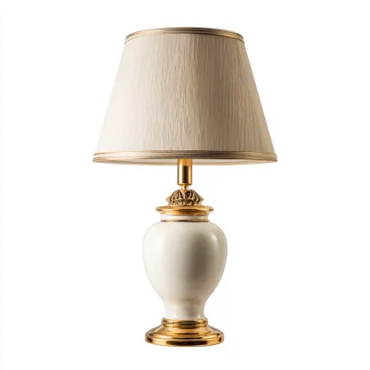 Lampada da tavolo - ceramica-tessuto-metallo - 27x27x56 cm - bianco-oro-beige - stile classico-Nestleia