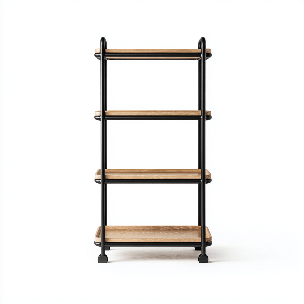 Libreria-metallo-legno-62x32x148 cm-nero-legno-design moderno-Nestleia