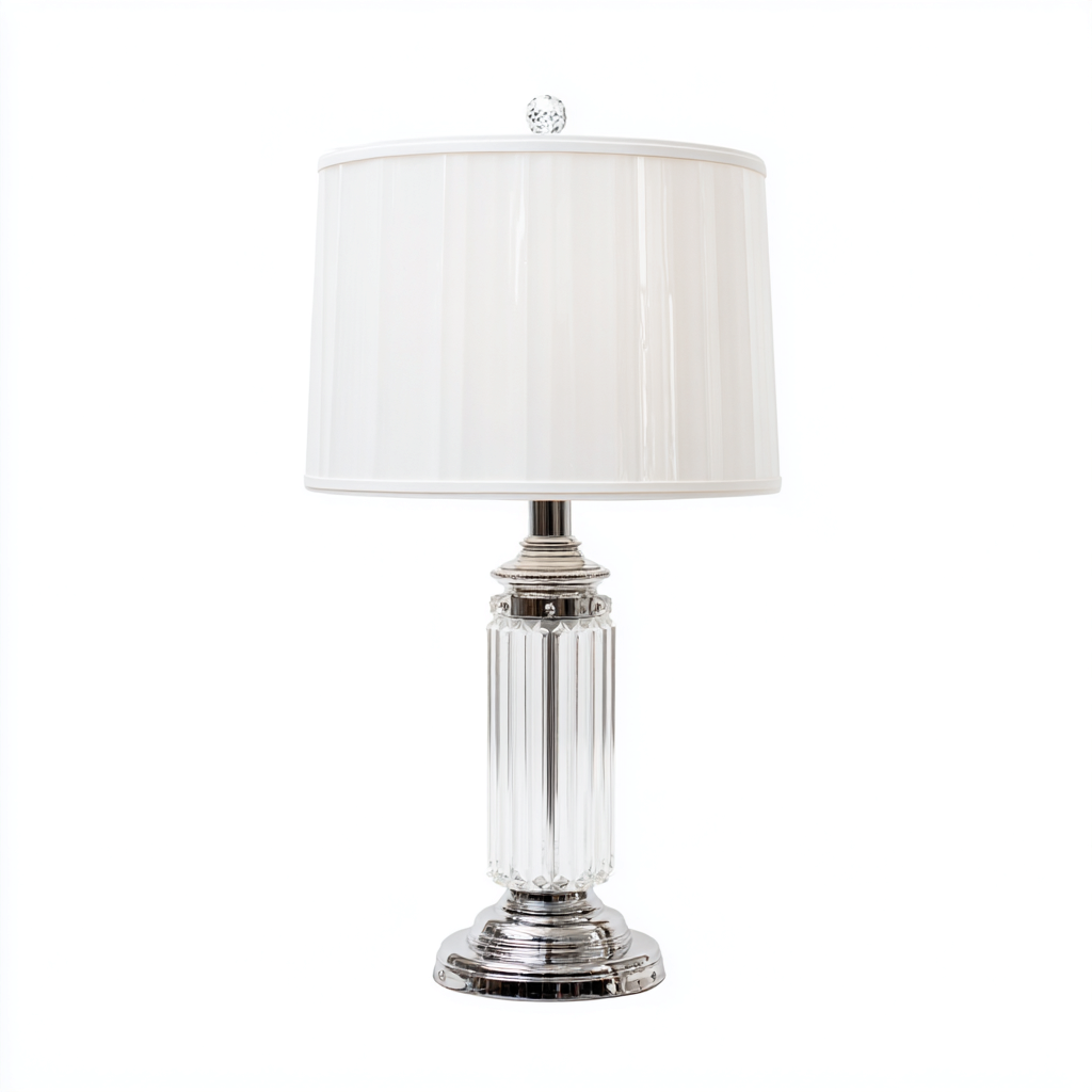 Lampada da tavolo - vetro-tessuto-metallo - 24x24x58 cm - trasparente-argento-bianco - stile classico-Nestleia