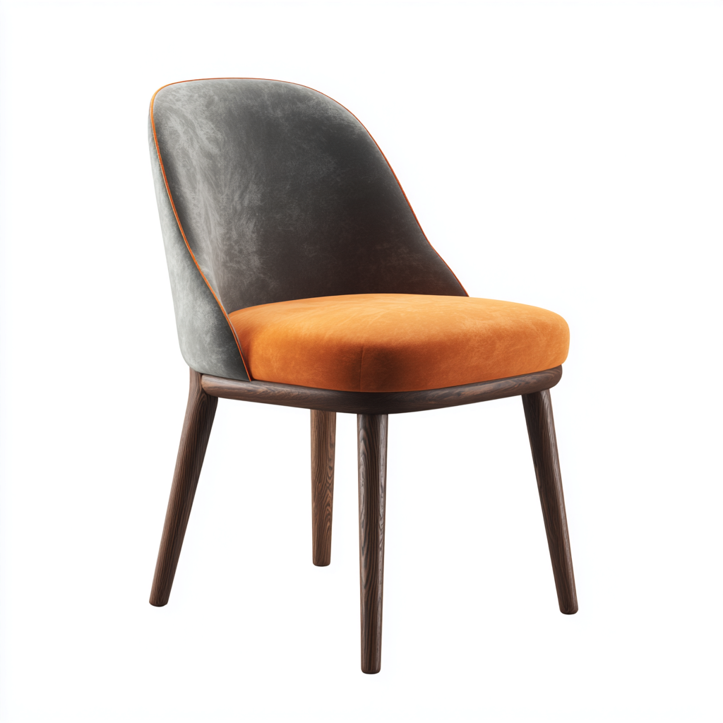 Sedia da pranzo-velluto-legno-49x54x86 cm-arancione-grigio-design moderno-Nestleia