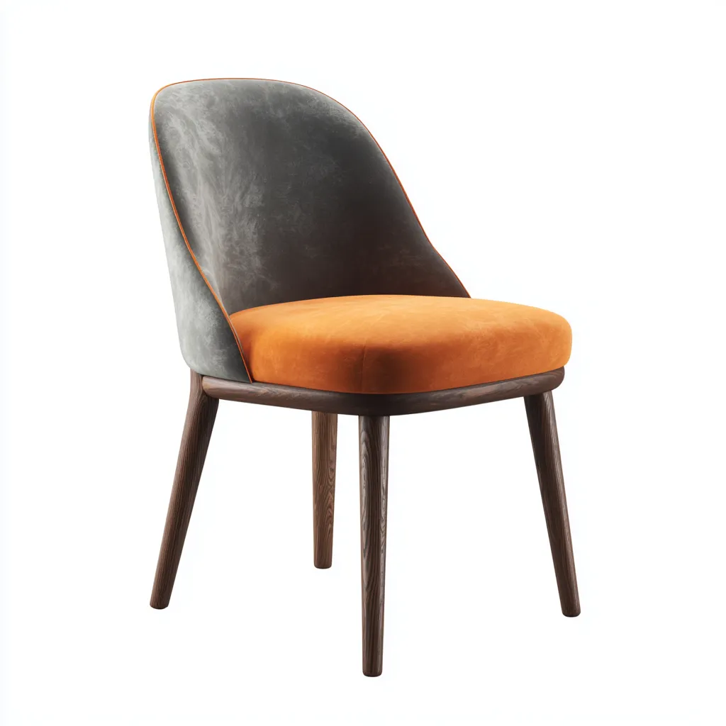 Sedia da pranzo-velluto-legno-49x54x86 cm-arancione-grigio-design moderno-Nestleia