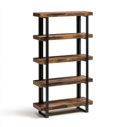 Libreria-metallo-legno-88x33x164 cm-nero-legno-design industriale-Nestleia