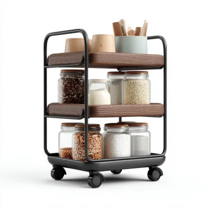 Carrello da cucina-legno-metallo-42x32x64 cm-nero-legno-design moderno-Nestleia