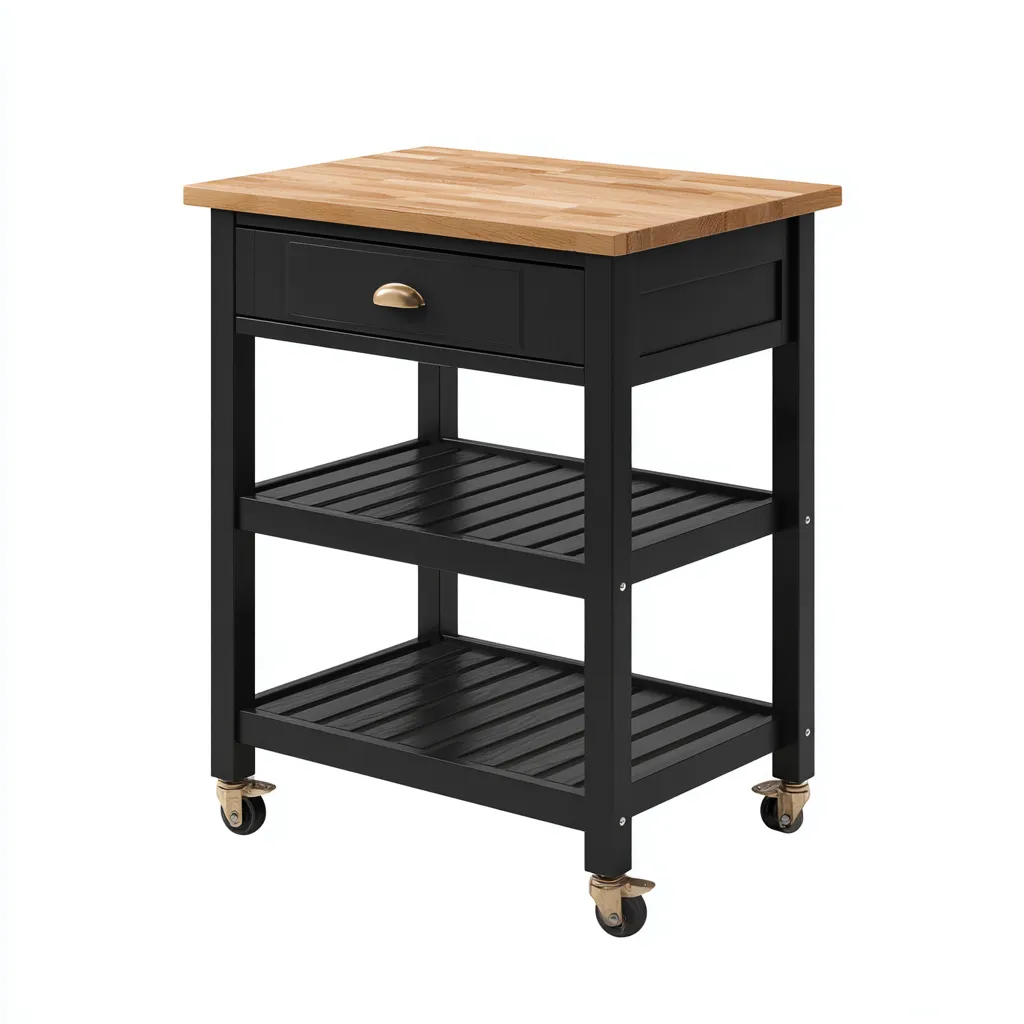 Carrello da cucina-legno-metallo-65x45x88 cm-nero-design moderno-Nestleia