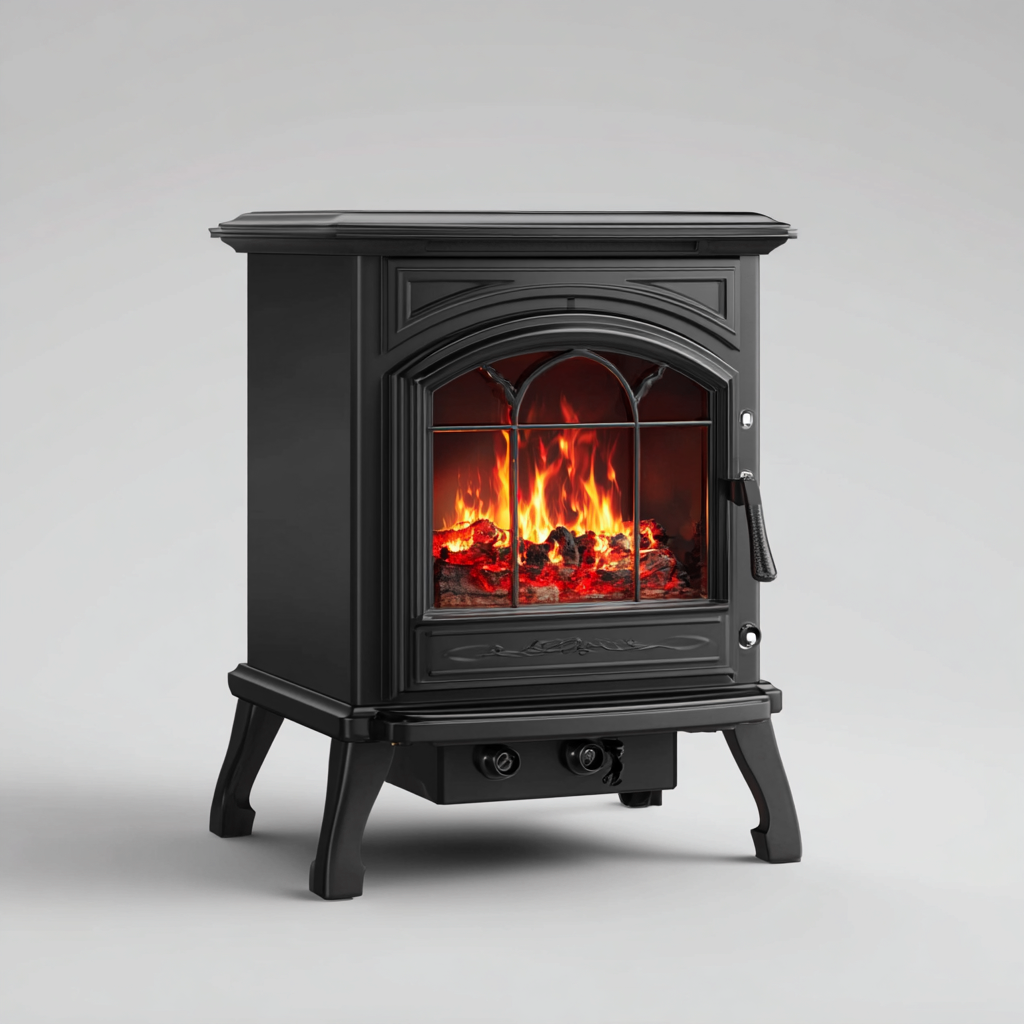 Camino elettrico-metallo-vetro-62x36x72 cm-nero-design classico-Nestleia