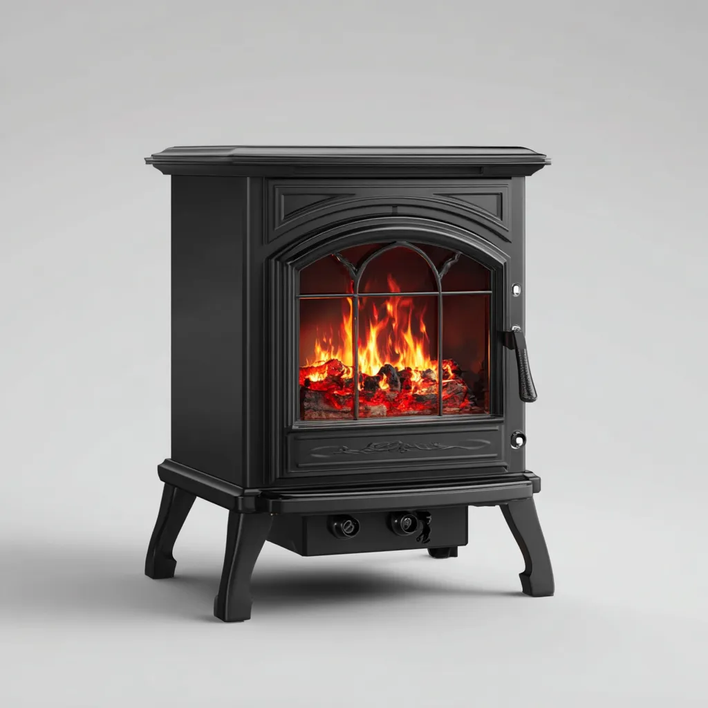 Camino elettrico-metallo-vetro-62x36x72 cm-nero-design classico-Nestleia