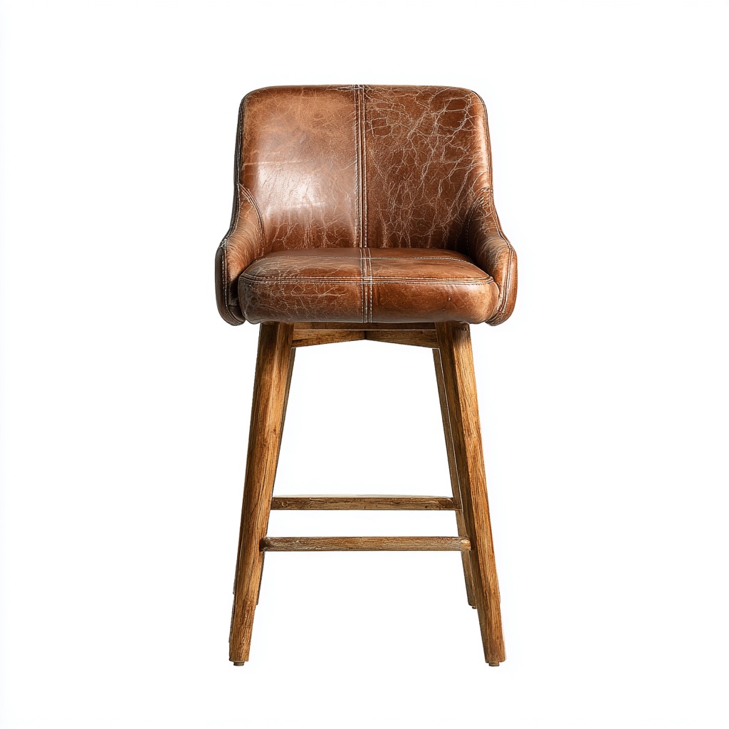 Sgabello da bar-pelle-legno-47x50x108 cm-marrone-design moderno-Nestleia