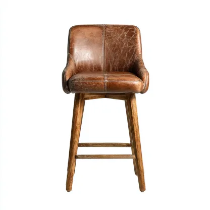 Sgabello da bar-pelle-legno-47x50x108 cm-marrone-design moderno-Nestleia
