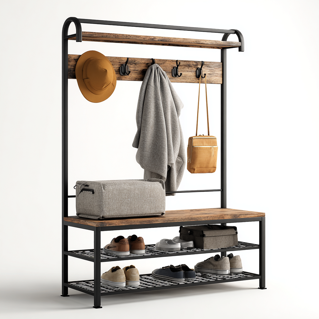 Attaccapanni-metallo-legno-100x40x165 cm-nero-naturale-industriale-Nestleia