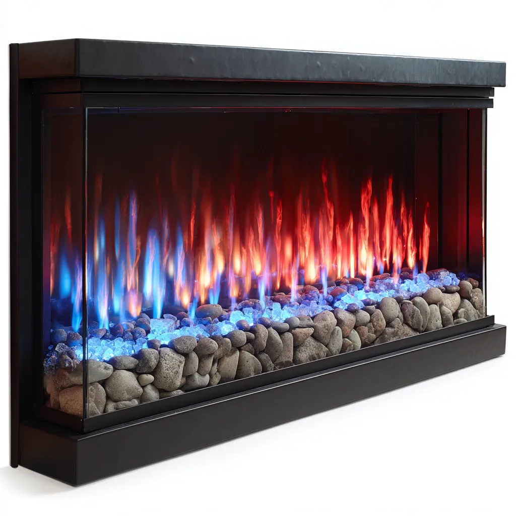 Camino elettrico-metallo-vetro-130x18x60 cm-nero-design moderno-Nestleia