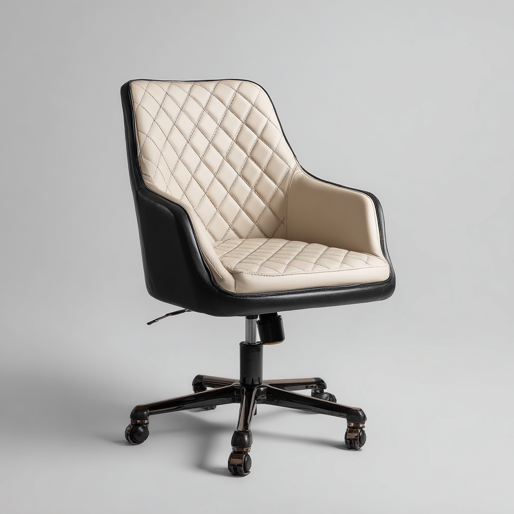 Sedia da ufficio in pelle-plastica-metallo 52x50x95 cm beige-nero design moderno-Nestleia