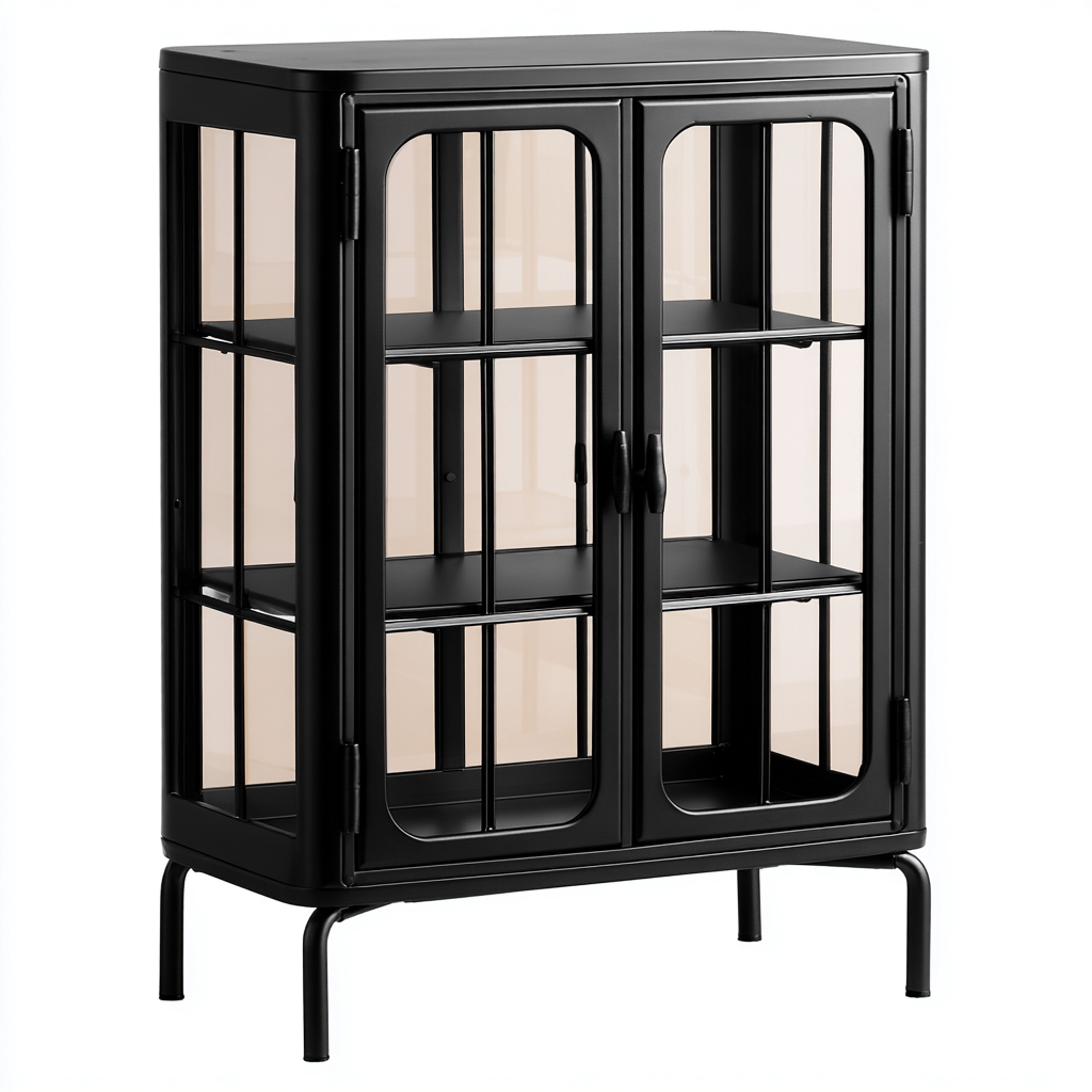 Vetrina-metallo-vetro-78x38x112 cm-nero-design moderno-Nestleia