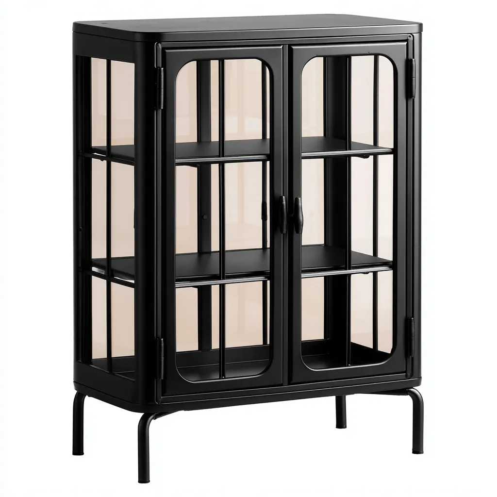 Vetrina-metallo-vetro-78x38x112 cm-nero-design moderno-Nestleia