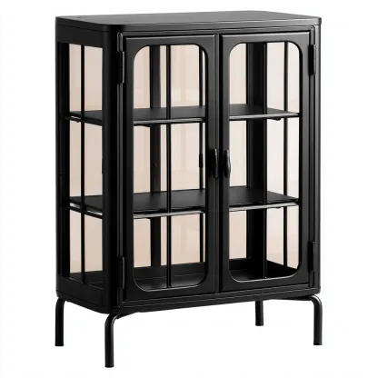 Vetrina-metallo-vetro-78x38x112 cm-nero-design moderno-Nestleia