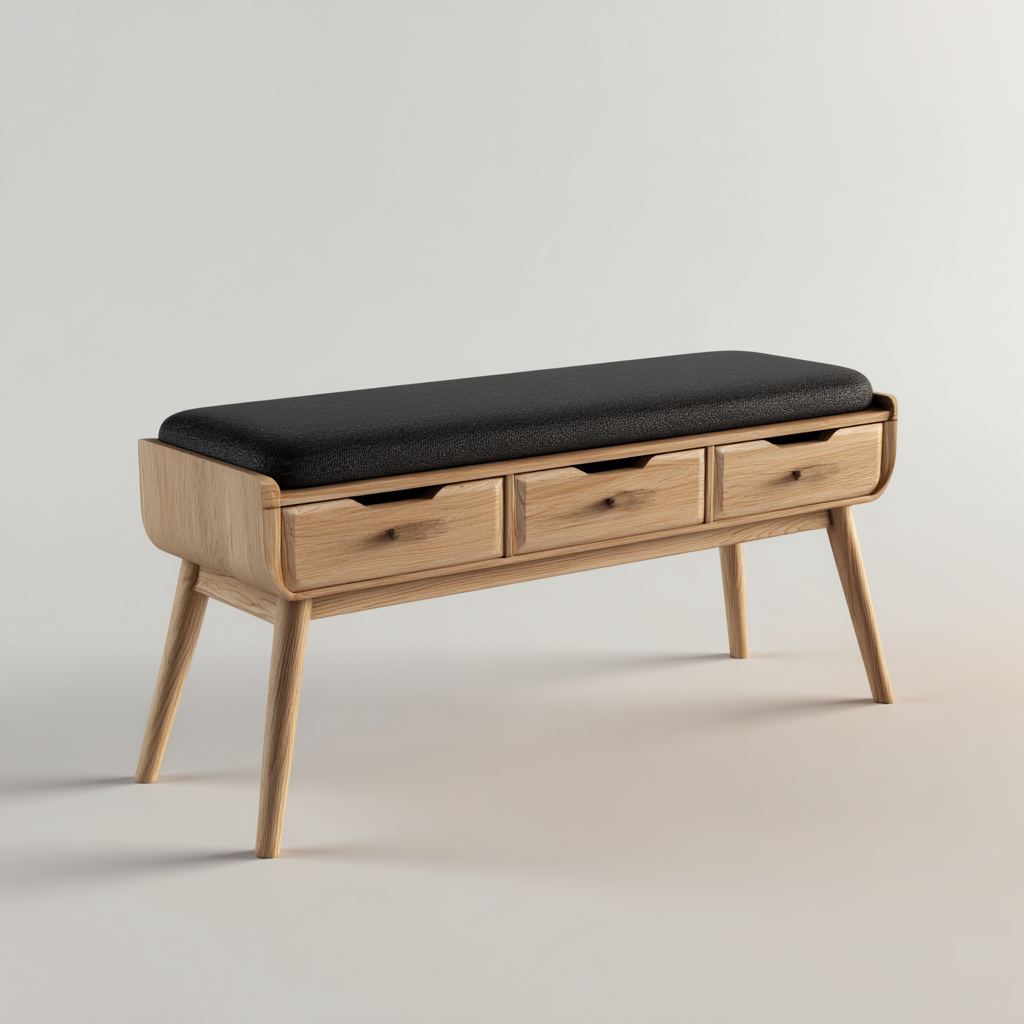 Panca da ingresso-legno-tessuto-112x39x47 cm-naturale-nero-moderno-Nestleia