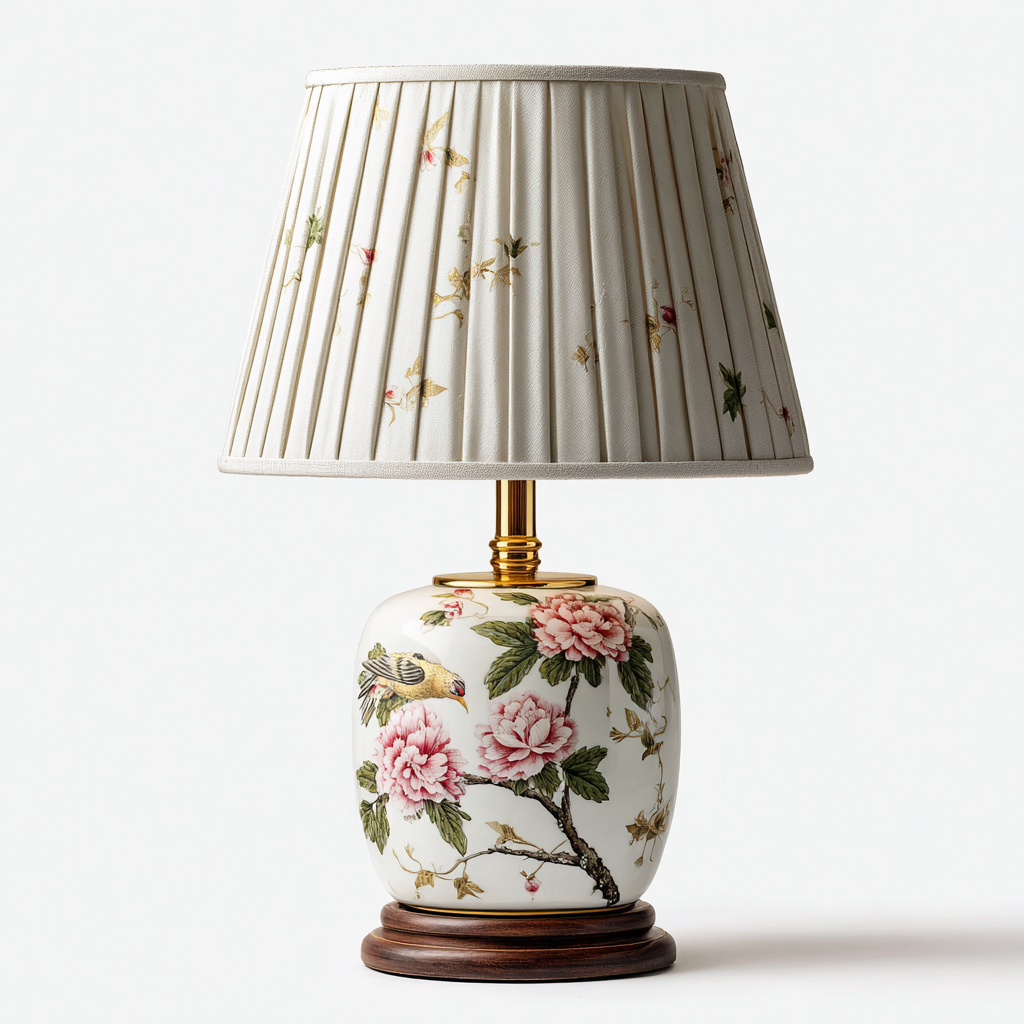 Lampada da tavolo - ceramica-tessuto-legno-metallo - 26x26x49 cm - bianco-rosa-verde-oro - stile classico-Nestleia